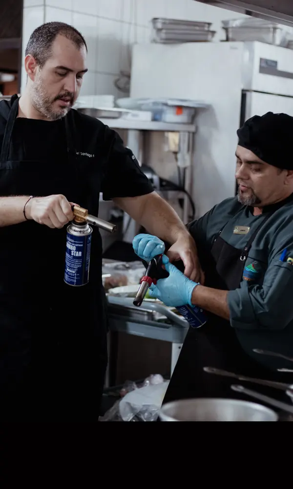 Chefs trabajando juntos en cocina